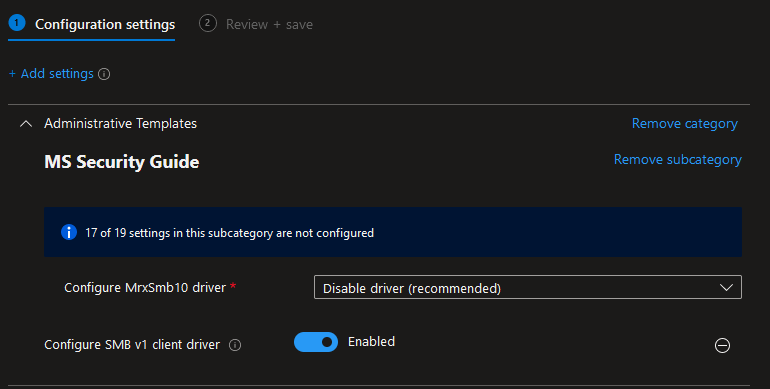 Microsoft Intune disable SMBv1