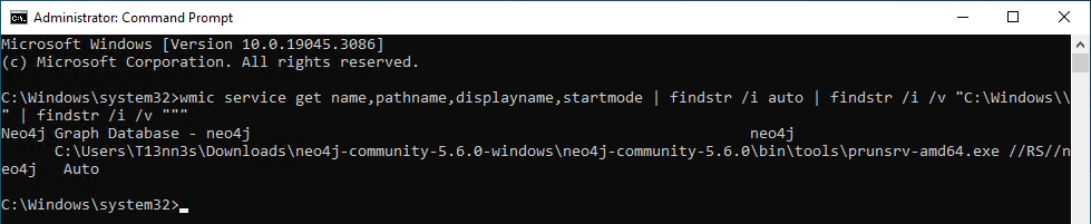 Check for unquoted services via Command Prompt