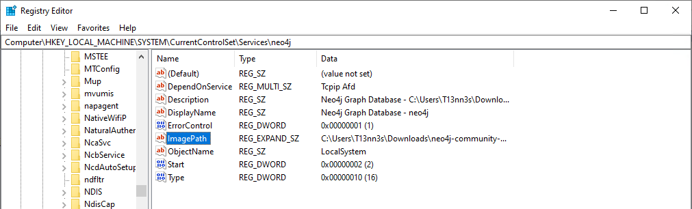 Windows register unquoted path service