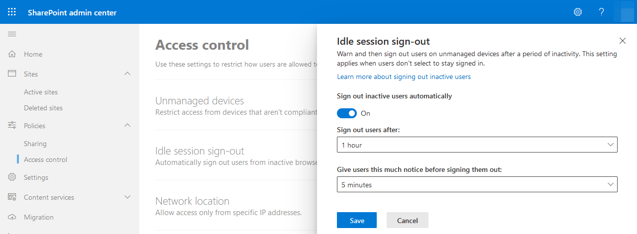 Sharepoint Online Enable Idle Sign-out