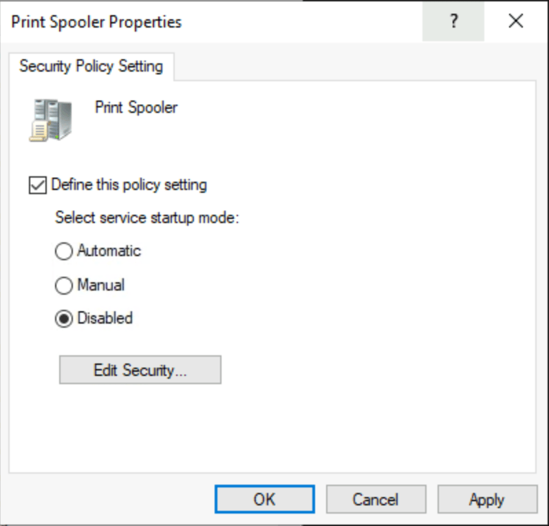 Disable Printer Spooler through GPO