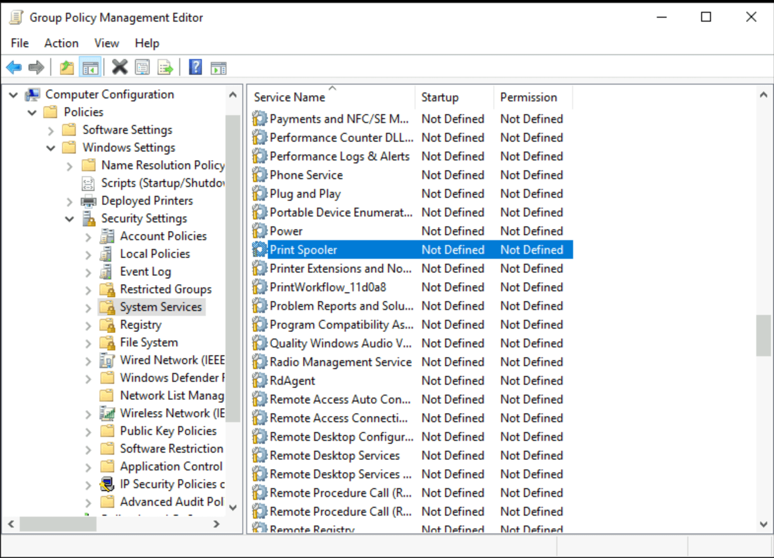 Windows Server disable printer spooler